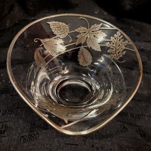 Vintage Silver Overlay Candy Nut Bowl Votive Holder Oak Maple Aspen Leaf Design